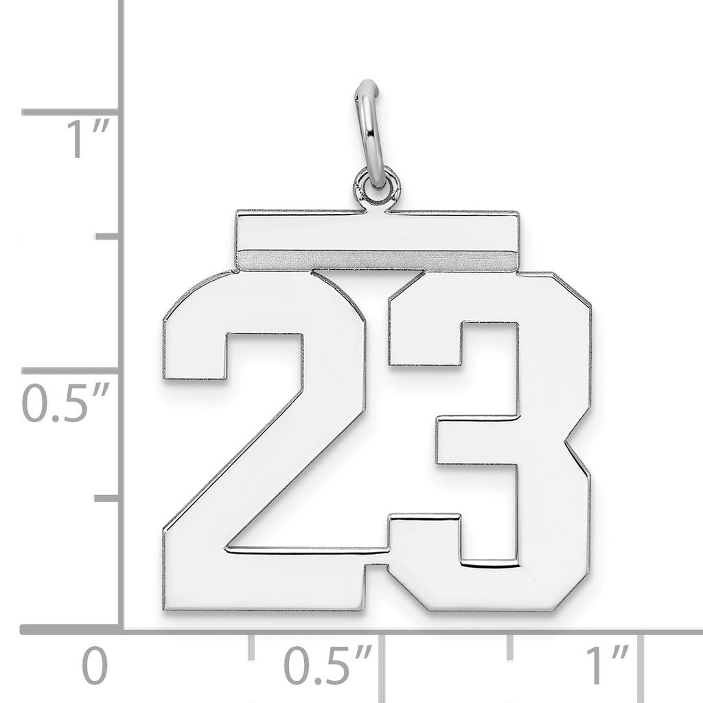 Sterling Silver Rhodium-plated Large Polished Number 23 Charm