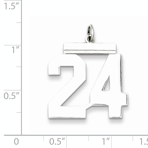 Sterling Silver Rhodium-plated Large Polished Number 24 Charm