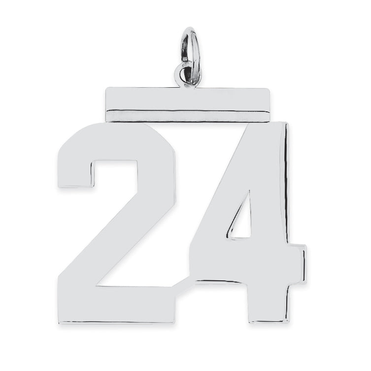 Sterling Silver/Rhodium-plated Polished Number 24 Charm
