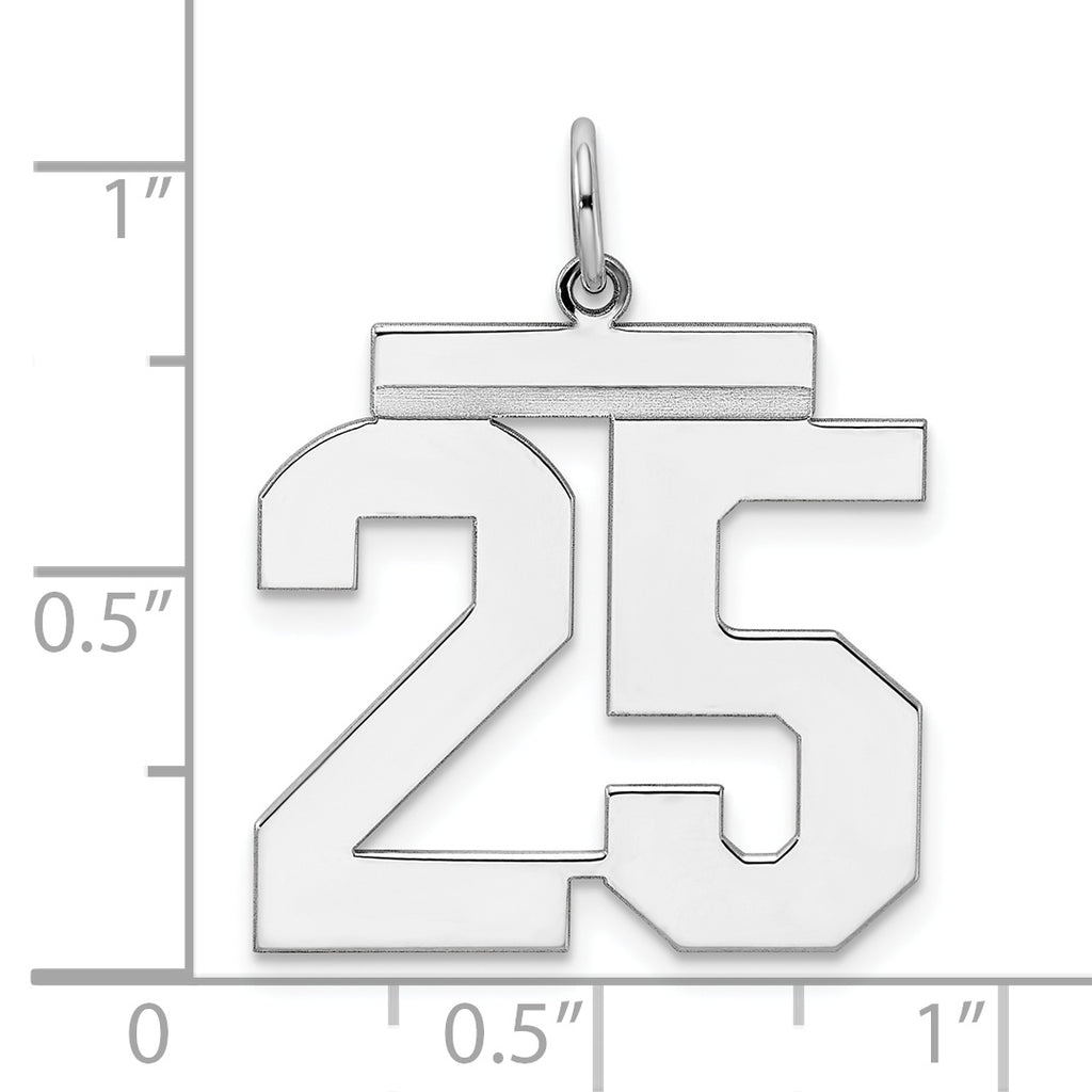 Sterling Silver Rhodium-plated Large Polished Number 25 Charm