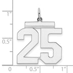 Sterling Silver Rhodium-plated Large Polished Number 25 Charm