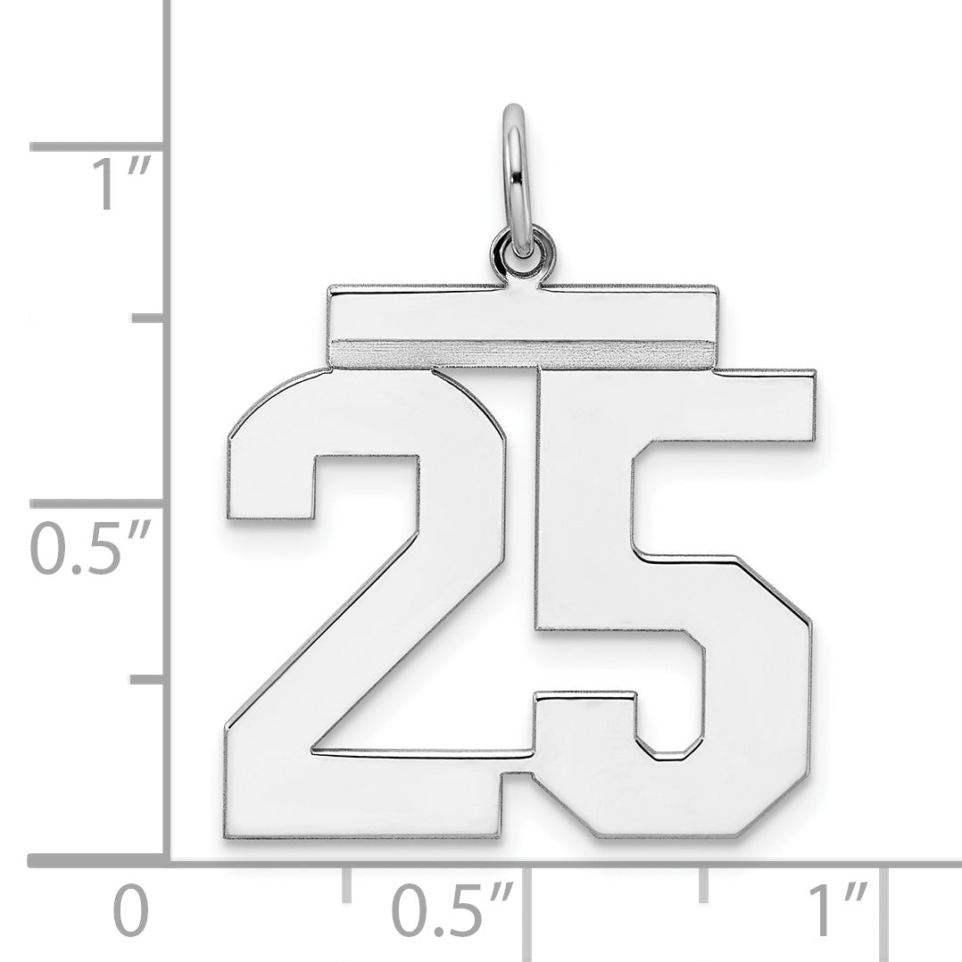 Sterling Silver Rhodium-plated Large Polished Number 25 Charm