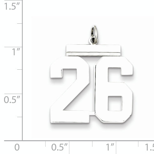 Sterling Silver Rhodium-plated Large Polished Number 26 Charm