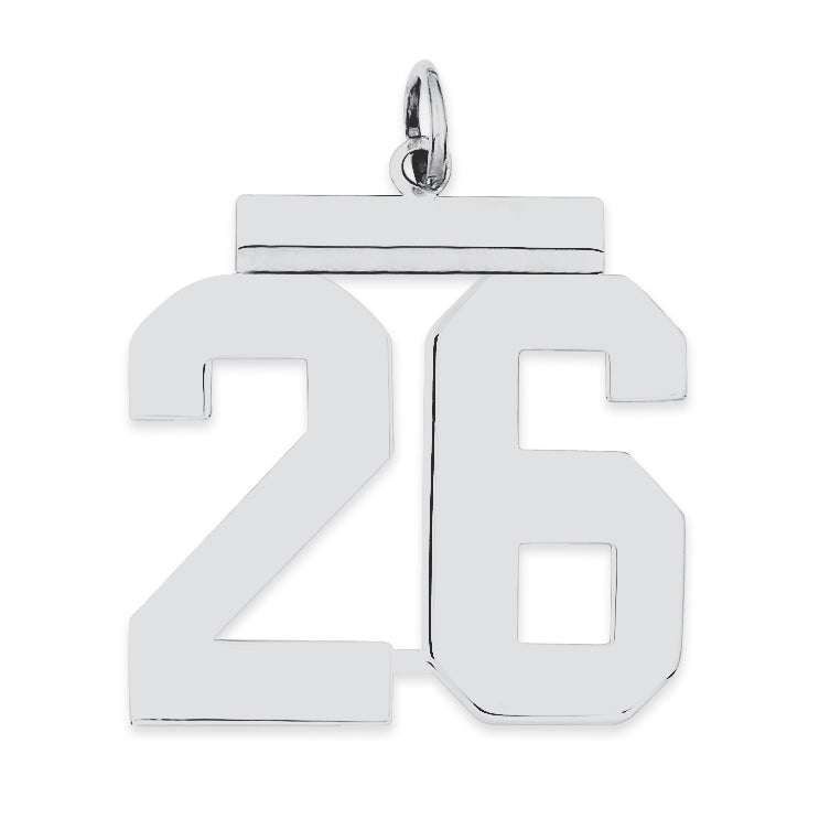 Sterling Silver/Rhodium-plated Polished Number 26 Charm