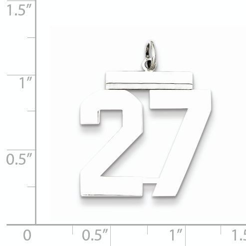 Sterling Silver Rhodium-plated Large Polished Number 27 Charm