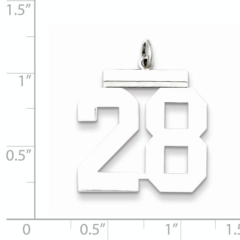 Sterling Silver Rhodium-plated Large Polished Number 28 Charm