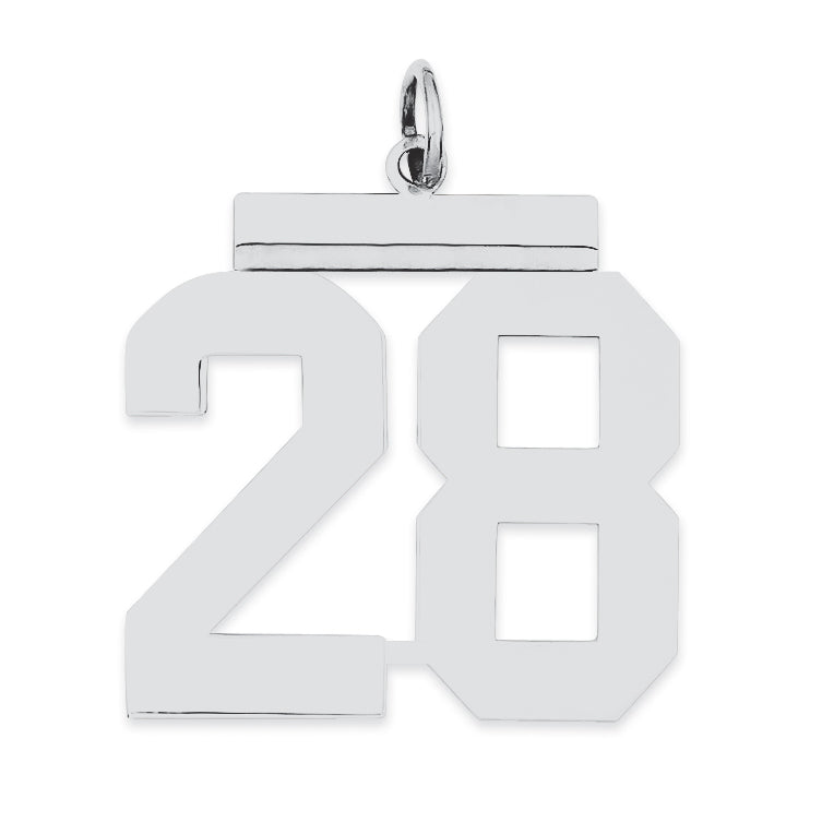 Sterling Silver/Rhodium-plated Polished Number 28 Charm