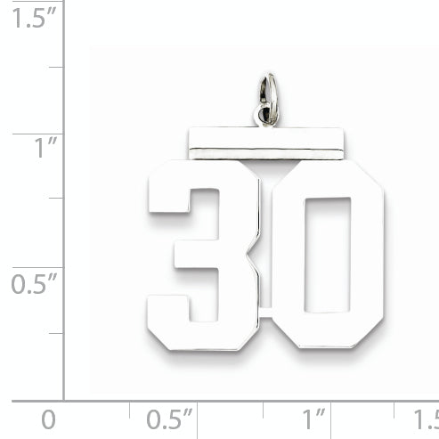 Sterling Silver Rhodium-plated Large Polished Number 30 Charm