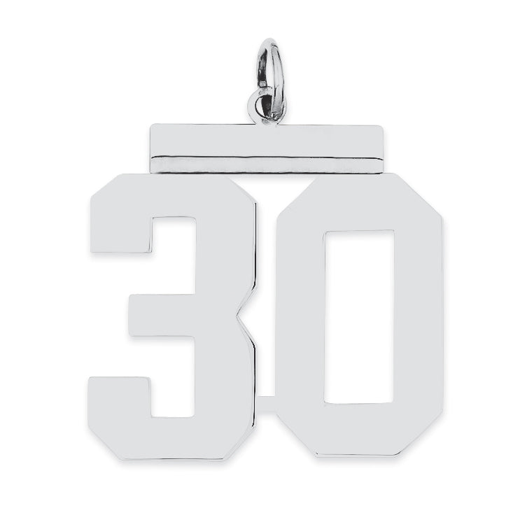 Sterling Silver/Rhodium-plated Polished Number 30 Charm