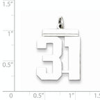 Sterling Silver Rhodium-plated Large Polished Number 31 Charm