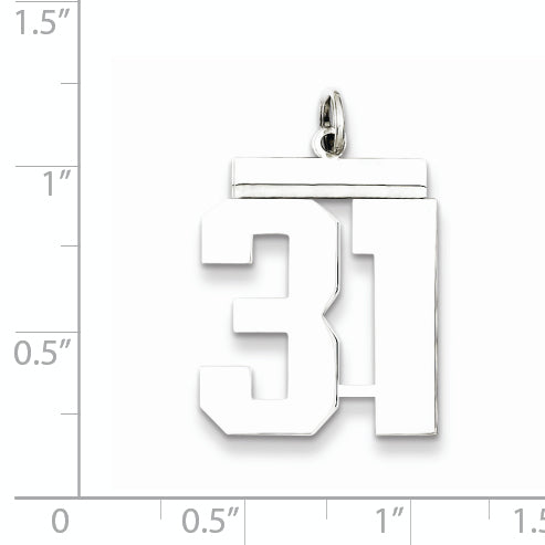 Sterling Silver Rhodium-plated Large Polished Number 31 Charm
