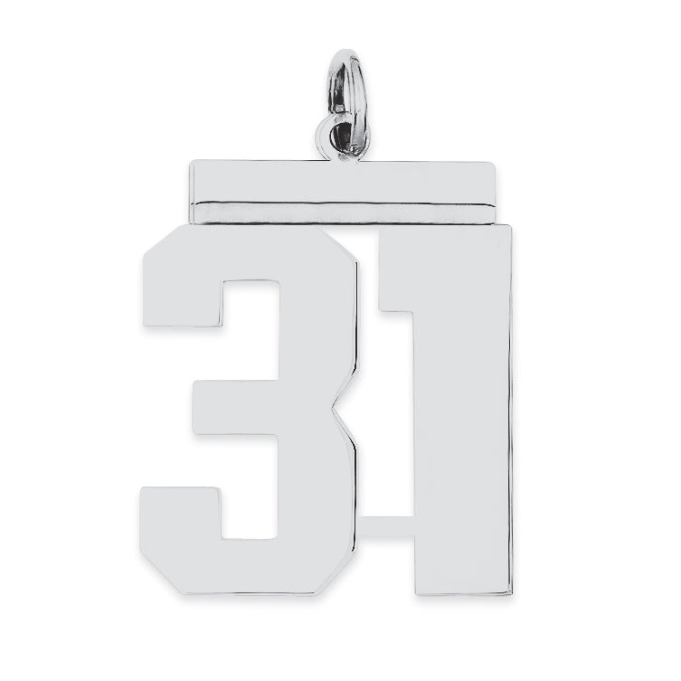 Sterling Silver/Rhodium-plated Polished Number 31 Charm