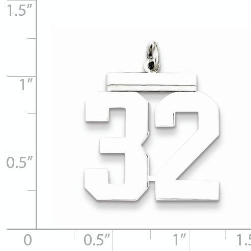 Sterling Silver Rhodium-plated Large Polished Number 32 Charm