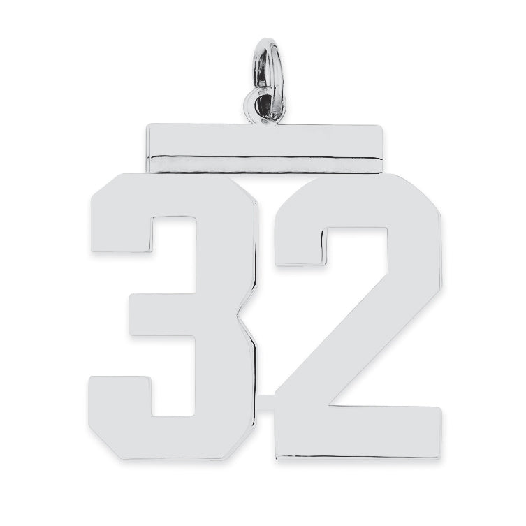 Sterling Silver/Rhodium-plated Polished Number 32 Charm