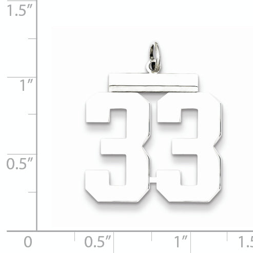 Sterling Silver Rhodium-plated Large Polished Number 33 Charm