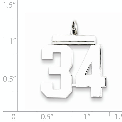 Sterling Silver Rhodium-plated Large Polished Number 34 Charm