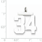Sterling Silver Rhodium-plated Large Polished Number 34 Charm