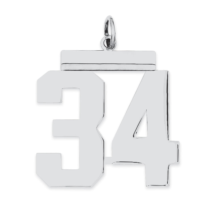 Sterling Silver/Rhodium-plated Polished Number 34 Charm