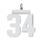 Sterling Silver/Rhodium-plated Polished Number 34 Charm