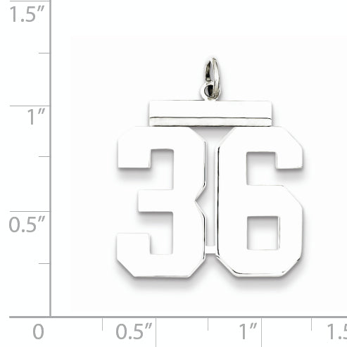 Sterling Silver Rhodium-plated Large Polished Number 36 Charm