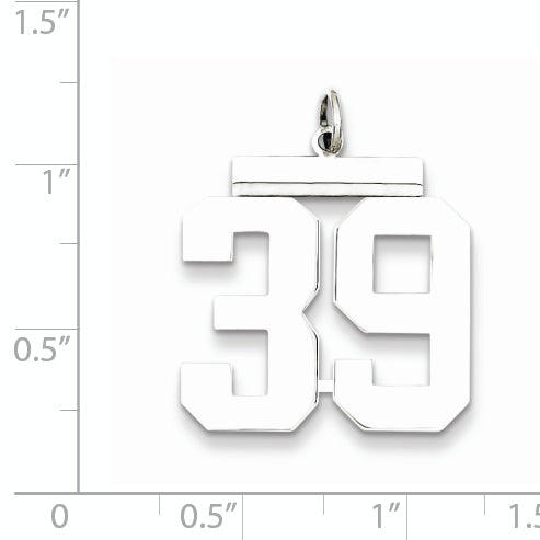 Sterling Silver Rhodium-plated Large Polished Number 39 Charm