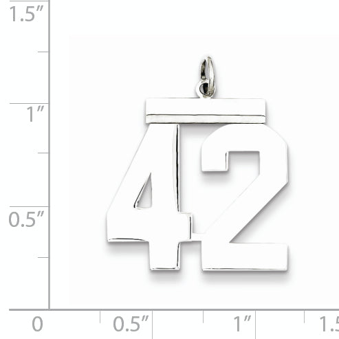 Sterling Silver Rhodium-plated Large Polished Number 42 Charm