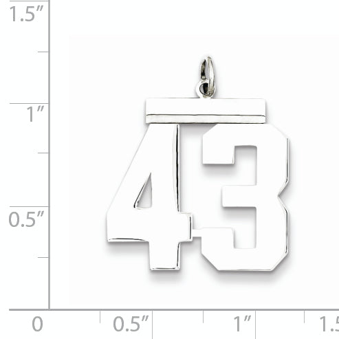 Sterling Silver Rhodium-plated Large Polished Number 43 Charm