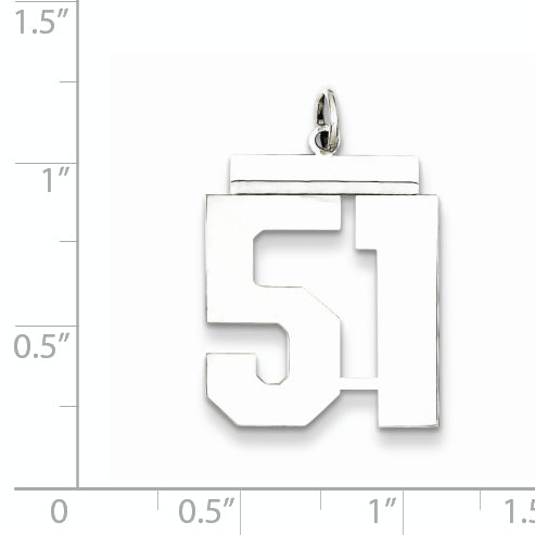Sterling Silver Rhodium-plated Large Polished Number 51 Charm
