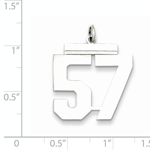 Sterling Silver Rhodium-plated Large Polished Number 57 Charm