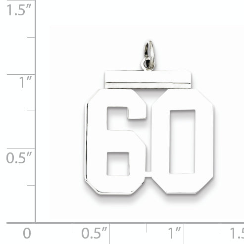 Sterling Silver Rhodium-plated Large Polished Number 60 Charm