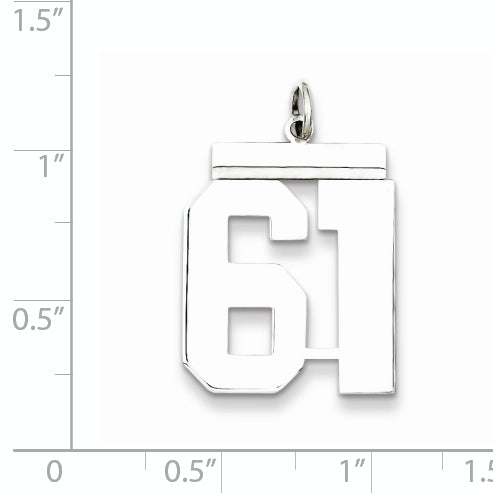 Sterling Silver Rhodium-plated Large Polished Number 61 Charm
