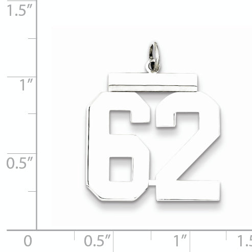 Sterling Silver Rhodium-plated Large Polished Number 62 Charm