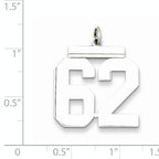 Sterling Silver Rhodium-plated Large Polished Number 62 Charm