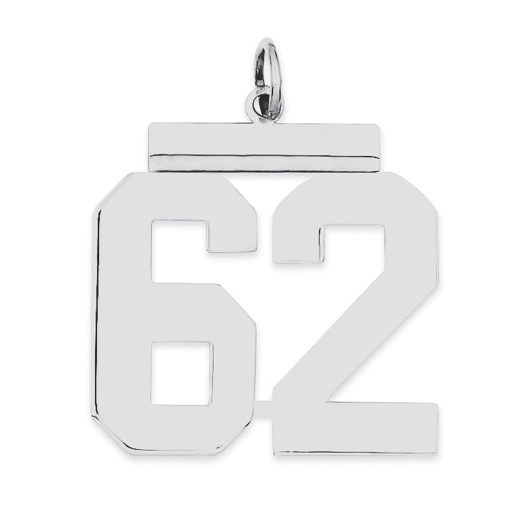 Sterling Silver/Rhodium-plated Polished Number 62 Charm