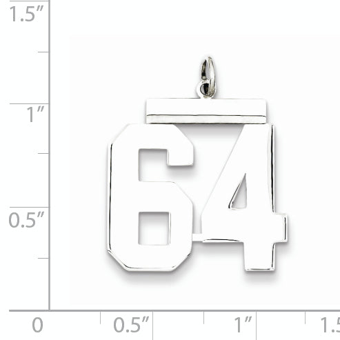 Sterling Silver Rhodium-plated Large Polished Number 64 Charm