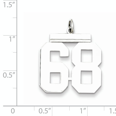 Sterling Silver Rhodium-plated Large Polished Number 68 Charm