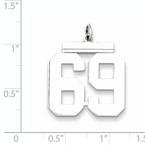 Sterling Silver Rhodium-plated Large Polished Number 69 Charm