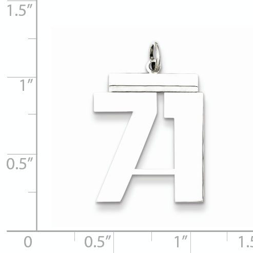 Sterling Silver Rhodium-plated Large Polished Number 71 Charm