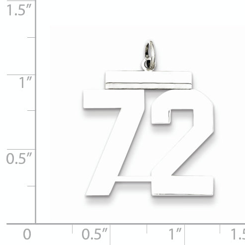 Sterling Silver Rhodium-plated Large Polished Number 72 Charm