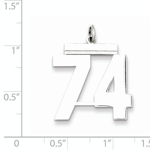 Sterling Silver Rhodium-plated Large Polished Number 74 Charm
