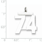 Sterling Silver Rhodium-plated Large Polished Number 74 Charm