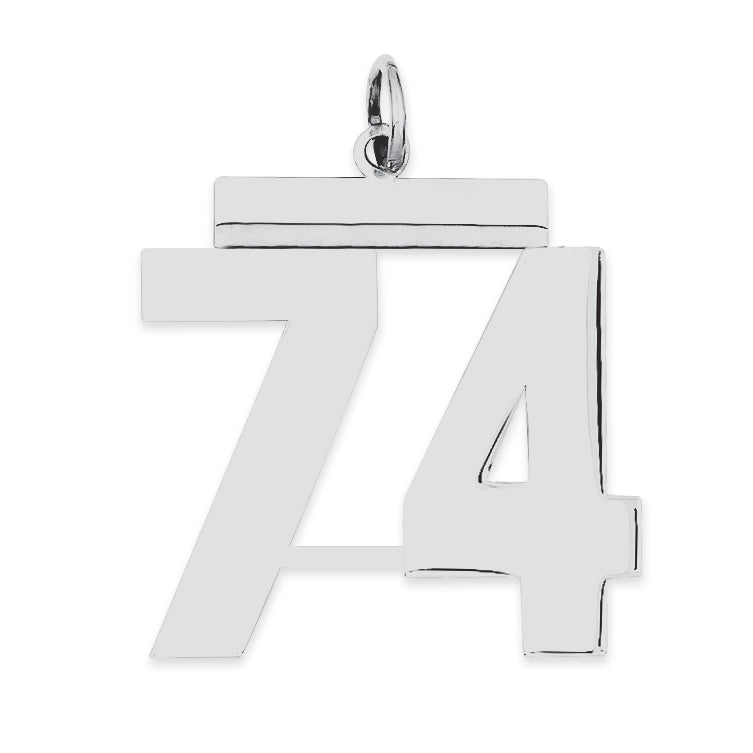 Sterling Silver/Rhodium-plated Polished Number 74 Charm