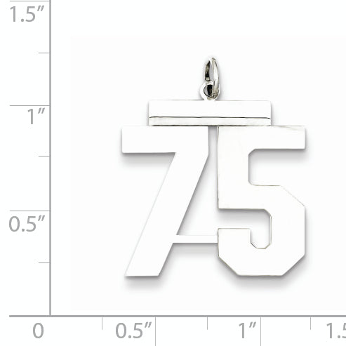 Sterling Silver Rhodium-plated Large Polished Number 75 Charm
