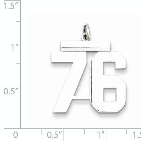 Sterling Silver Rhodium-plated Large Polished Number 76 Charm