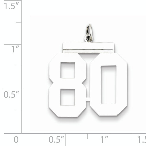 Sterling Silver Rhodium-plated Large Polished Number 80 Charm