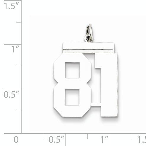 Sterling Silver Rhodium-plated Large Polished Number 81 Charm