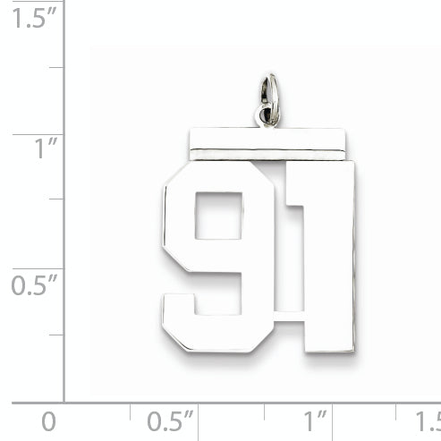 Sterling Silver Rhodium-plated Large Polished Number 91 Charm