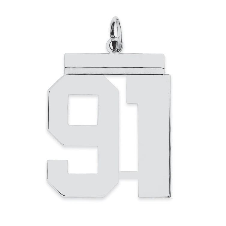 Sterling Silver/Rhodium-plated Polished Number 91 Charm