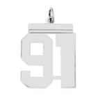 Sterling Silver/Rhodium-plated Polished Number 91 Charm