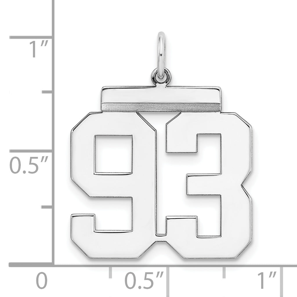 Sterling Silver Rhodium-plated Large Polished Number 93 Charm